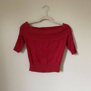 Red Off Shoulder Cropped Sweater